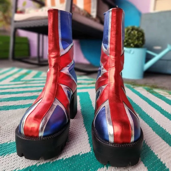 Jeffrey Campbell Union Jack Platform Boots. Wmns 10 - Picture 2 of 5